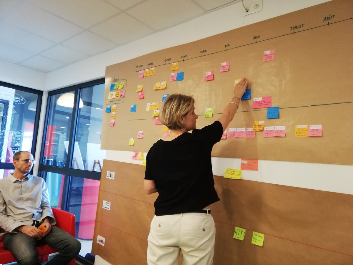 Planifier, ré-ajuster, se projeter de manière globale et collaborative grâce au #managementvisuel. ✔️
✂️Matérialiser physiquement ses grands jalons permet à l'équipe d'avoir un panorama global sur les projets internes. #facilitation