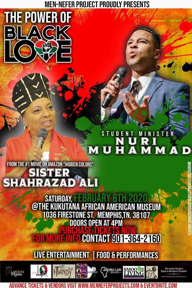 menneferproject's tweet photo. ❤ "The Power of Love" ❤
Featuring guest speakers: Shahrazad Ali ➕ Student Minister Nuri Muhammad happens this Saturday Feb 8th at 1036 Firestone Ave, Memphis, TN. Doors open at 4pm. Vendors, Entertainment, Food. Presented by The Mennefer Project. 📲

https://t.co/yl5VX9NXao https://t.co/HtDMTwGAGe