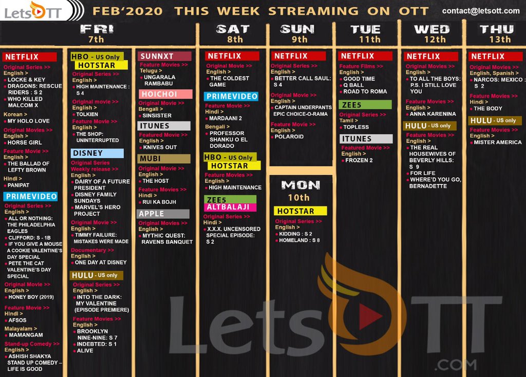 letscinema's tweet photo. #ThisWeeksRelease (7 Feb 2020 - 13 Feb 2020) for all our favourite people....all our super awesome #LetsOTTians..๐๐
For more information log in to:
https://t.co/XCMtQ7rPJhโฆ
For any other queries do not hesitate to dm us or email us at contact@letsott.com https://t.co/PAonifj51r