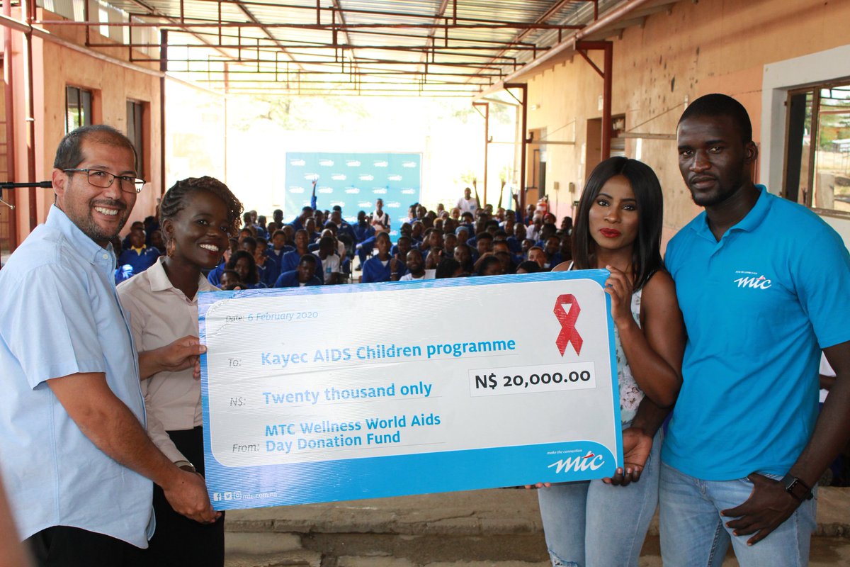 nampapress's tweet photo. MTC DONATES TO KAYEC

This week @mtcnamibia, through it's Wellness department donated an amount of N.dollars 20 000 to the Kayec Aids Children's Programme. 

#NampaPress2020 #MTCdonation #kayec https://t.co/0IVe874h01