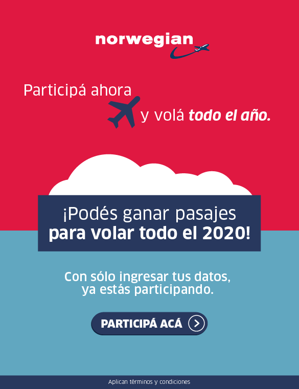 ¿Todavía no participaste? Norwegian y JetSMART te ofrecen la posibilidad de ganar pasajes para volar todo el 2020. Solo tenés que ingresar tus datos. Participá acá ms.spr.ly/6018TwEC8 ✈️  🇦🇷