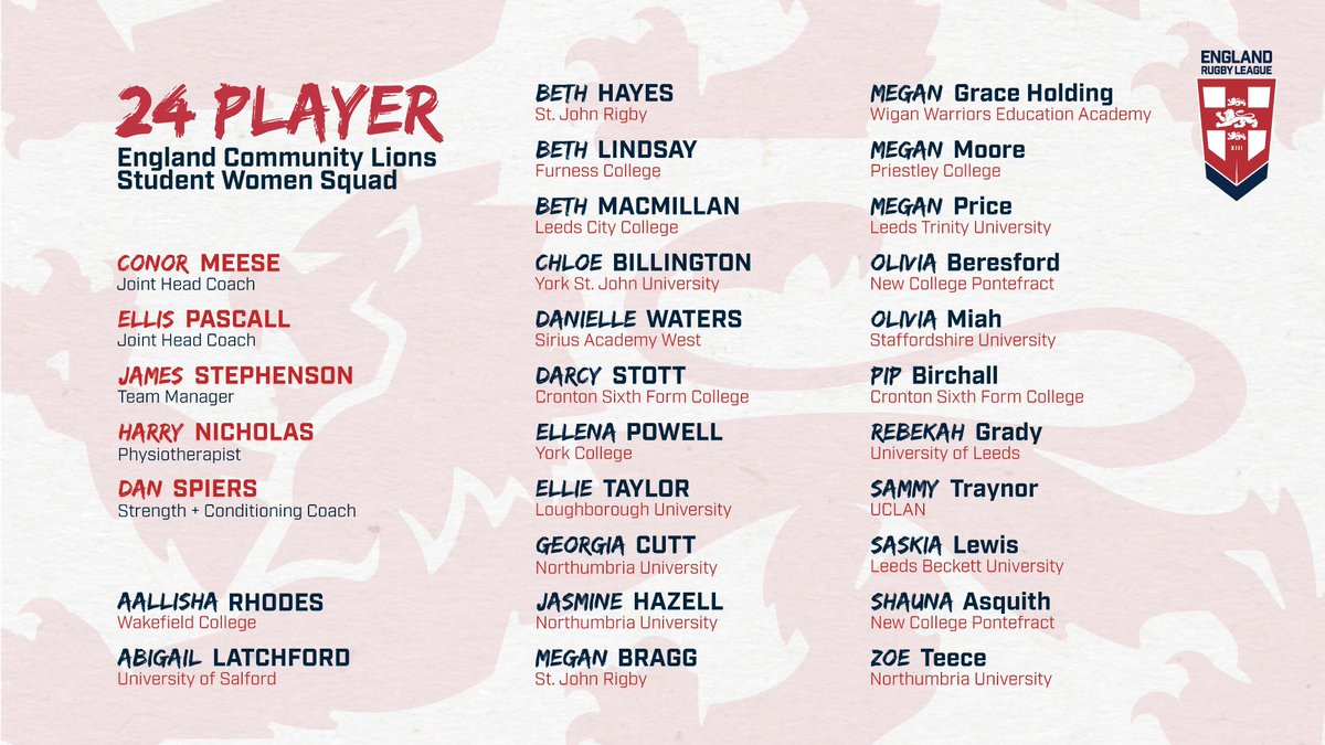 🏴󠁧󠁢󠁥󠁮󠁧󠁿🦁 Student Women Squad Announcement

2⃣4⃣ Players 
2⃣0⃣ College &amp; Universities 

Watch the squad in action in the President's Cup &amp; Pankhurst Cup  ‼️