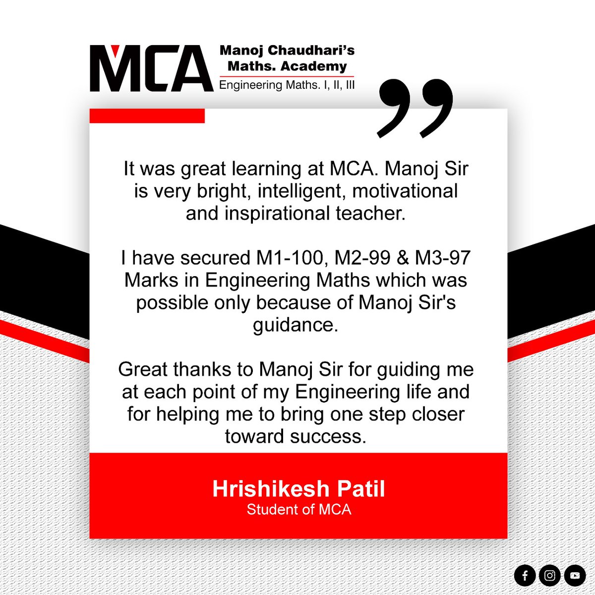 MCAforMaths's tweet photo. Hard work and dedication always pays off! ✨🎉
We at MCA are always happy to see our students succeed and flourish. We are glad that our efforts have helped our students bring out the best in them! #MCA #mathsclass #MCAformaths https://t.co/f97W7BQFf5