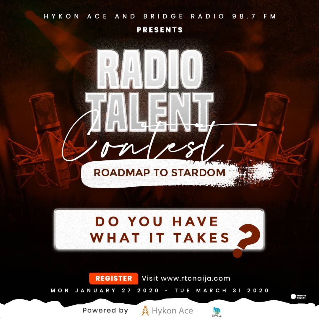RTCNaija's tweet photo. RTC is not your regular singing competition where you audition for the best singer. We aim at projecting the best entertainers. 

Do you have what it takes? Pick up your form at @bridgeradio987 Asaba. #rtcnaija #radiotalentcontest #naijatalent #FridayVibes https://t.co/9uk0maGEHj