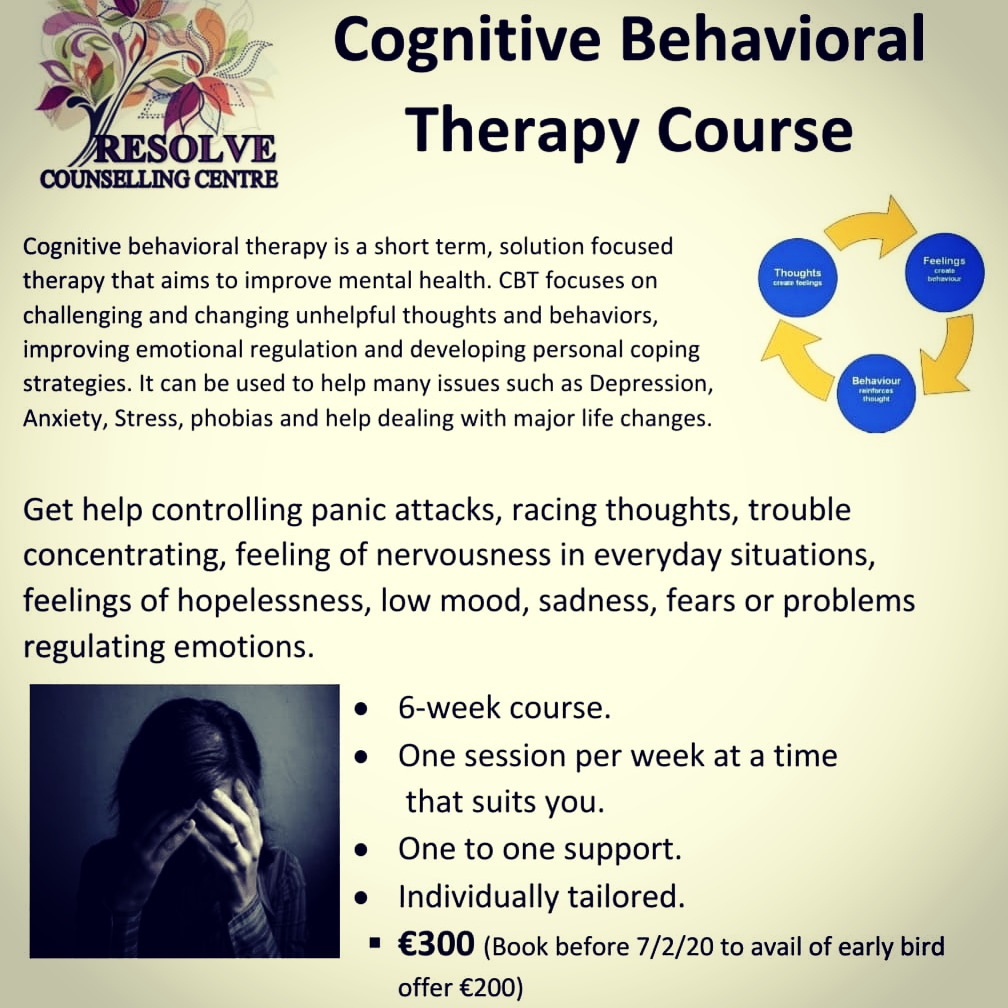 ResolveLimerick's tweet image. Last chance to avail of early bird offer on CBT Course #cbt #courses #personaldevelopment #Limerick #resolvecounsellingcentre #thoughttraining #newyearnewyou