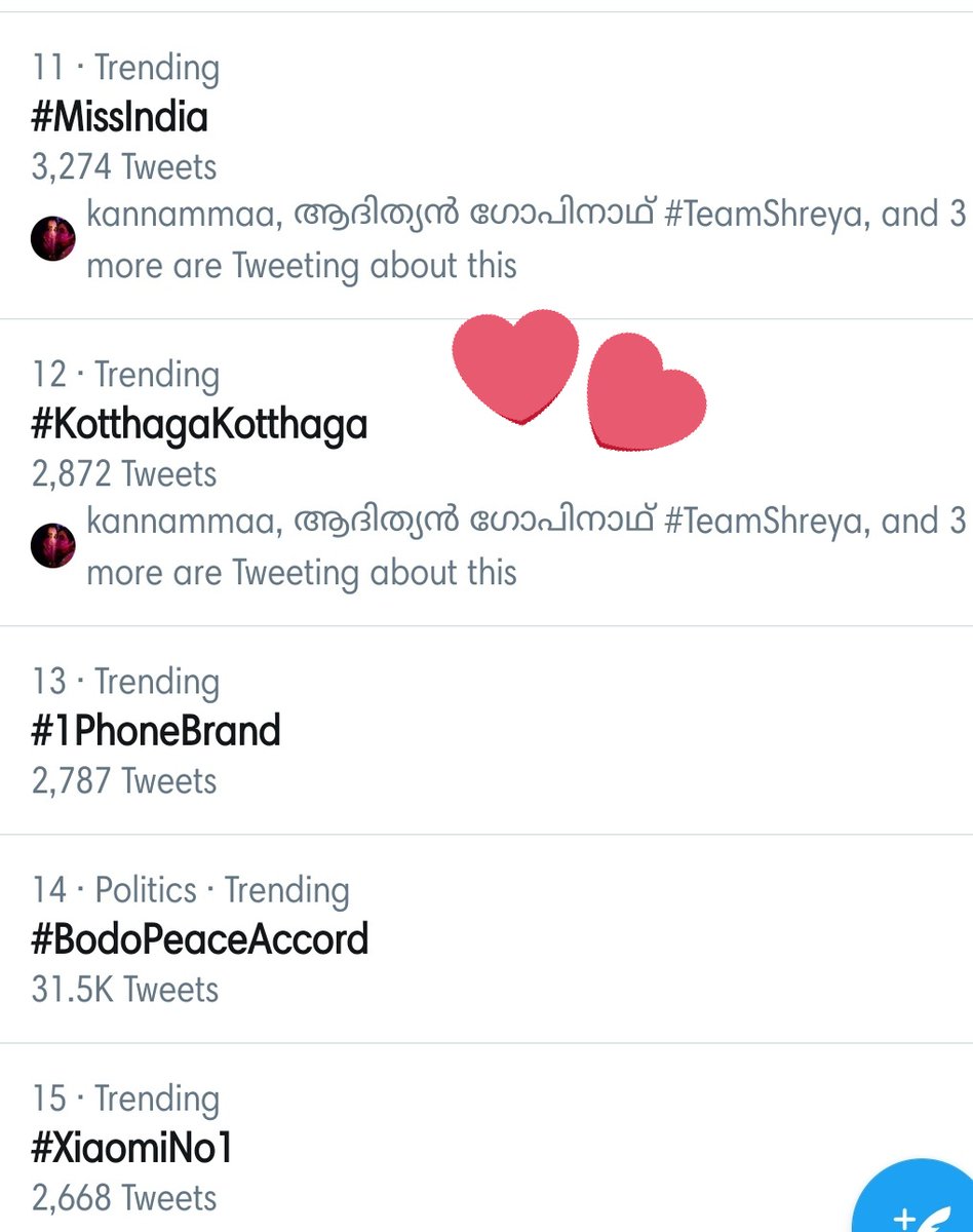 TRENDING!!! 

#Kotthagakotthaga is trending in 12th position over twitter 🤩🤩

Amazing crearion by @MusicThaman 
And amazingly sung by melody queen @shreyaghoshal ❤
#MissIndia