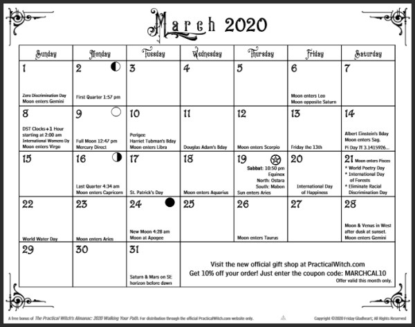 practical_witch's tweet photo. The Bonus Wall Calendar for The Practical Witch's Almanac is available for FREE download now! Get a printed version for $2 and we'll send you free samples along with your calendar pages. 8.5" x 11"https://t.co/JE6TVg46sm https://t.co/E975PSSZTH