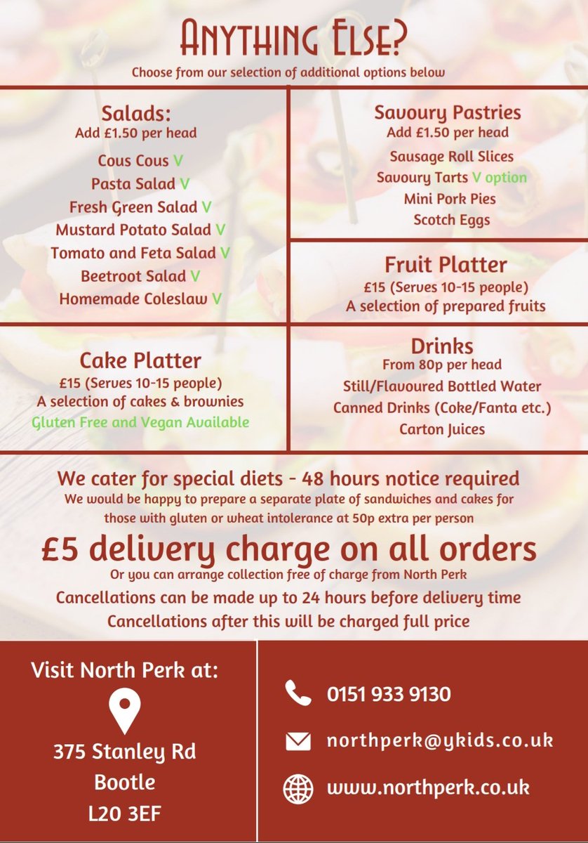 NorthPerk's tweet photo. Buffet days 🙌🏻
We're busy bees today 🐝, catering an event for #seftonatwork
Did you know we offer outside catering? Buffet menu attached 👇🏻 https://t.co/iwkmwtJ7rs