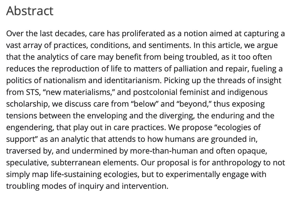 Care in Trouble: Ecologies of Support from Below and Beyond— V. Duclos & T. Sánchez Criado(Medical Anthropology Quarterly) https://anthrosource.onlinelibrary.wiley.com/doi/full/10.1111/maq.12540?casa_token=XE1Exg-bwDQAAAAA%3Ay3tCrNrY4gYCNZ6NmSroLyyqfAJ7eDpJz92-E9vekNGeoElT9dop9B90mwu2U9L0H7W8Hy0PLnWQbemi