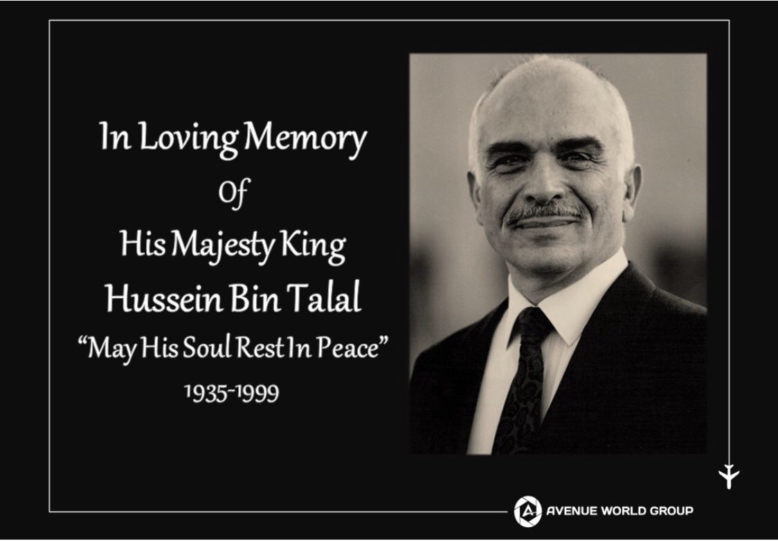 GroupAwg's tweet photo. Remembering His Majesty the late King Hussein Bin Talal “May His Soul Rest In Peace”
ذكرى رحيل الملك الباني المغفور له بإذن الل�� الحسين بن طلال طيب الله ثراه.
رحم الله الحسين 
#الحسين_بن_طلال 
#AWG
#AWGJordan 
#AvenueDMC 
#AvenueHolidays 
#BeAmman
#LoveJo
#letgotoJordan https://t.co/wXQ8DmpOTf