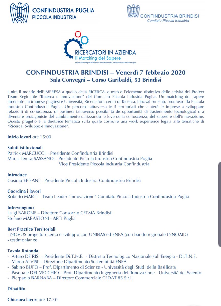 padeve's tweet image. Ricercatori in azienda! Imprese e università: opportunità ed esperienze di collaborazione! Oggi a Brindisi! #partnershipinnovative #ingegneriagestionale @PIConfindustria @unisalento