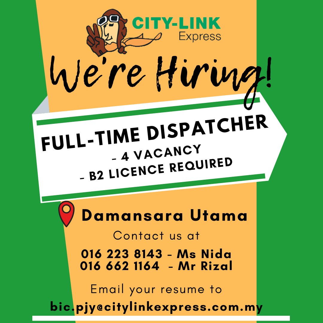 City Link Express My On Twitter Looking For A Job Join Our Team At Damansara Utama Give Us A Call And Drop Your Resume Now Citylinkexpress Citylink Couriercompany Jobhunting Https T Co Rbngpeims5 Twitter