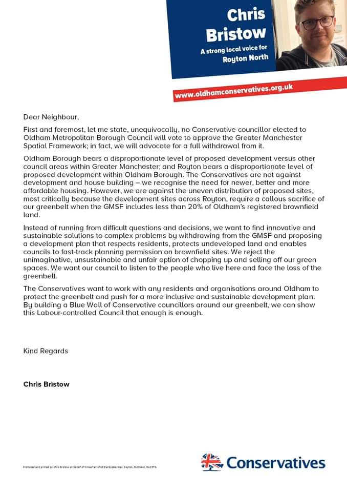 A refreshing and unambiguous statement from the #Conservatives regarding our precious #Greenbelt #GMSF #oldhamhour