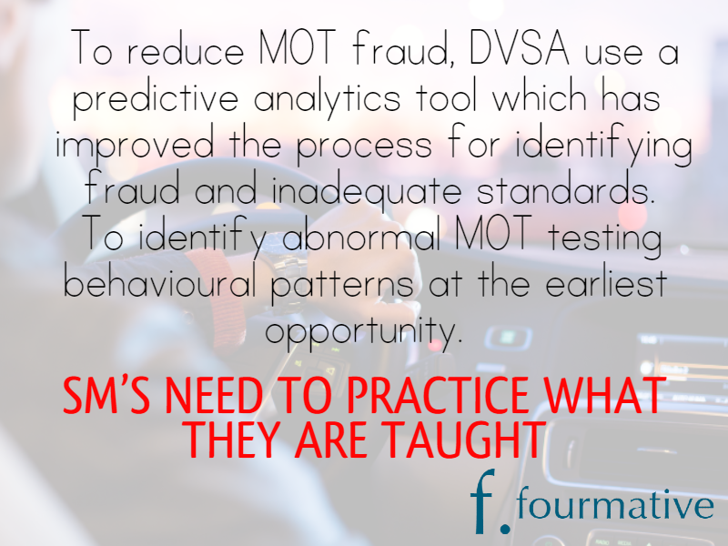 FourmativeL's tweet photo. To reduce MOT fraud, DVSA use a predictive analytics tool which has improved the process for identifying fraud and inadequate standards.
#fourmative #MOT #DVSA #Vehiclestandards #Carsafety #Compliance #audit #BetterDecisions https://t.co/QKc2vg9OMa