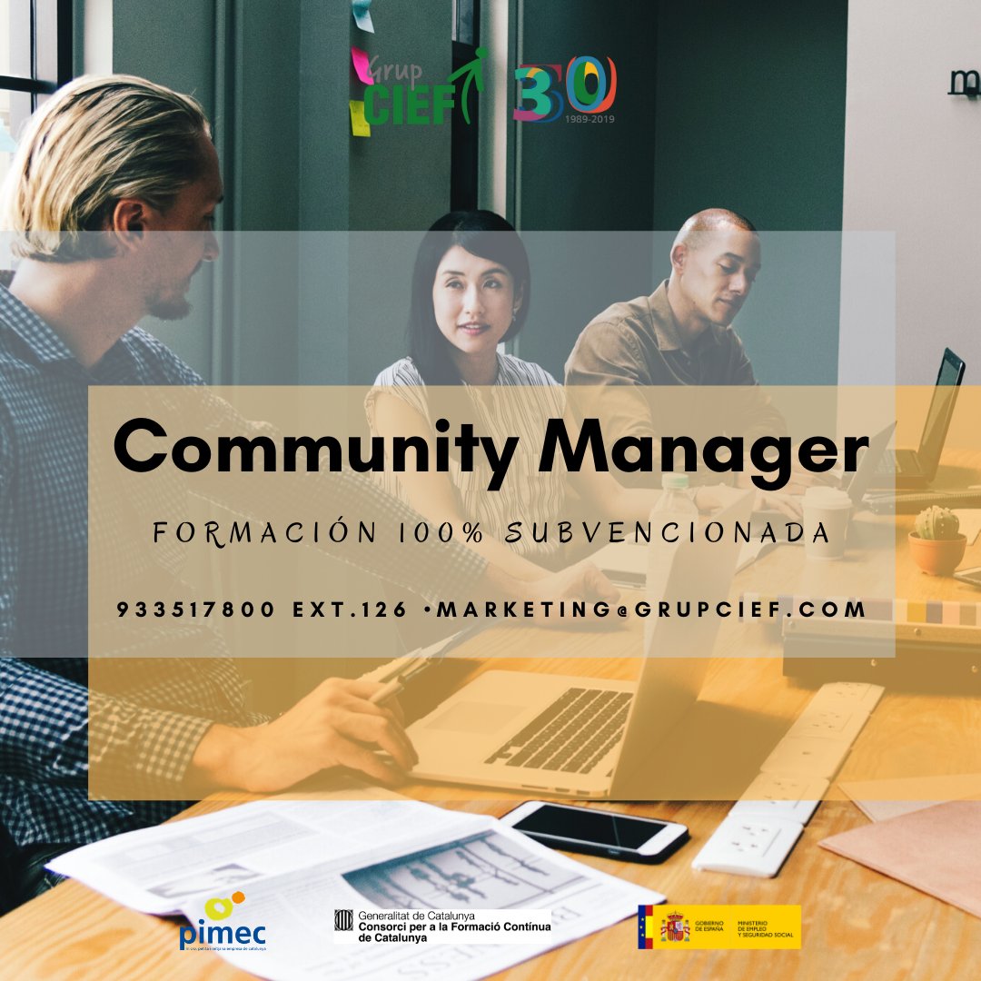 grupcief's tweet photo. Últimas plazas! Si todavía no te has apuntado a la formación 100% subvencionada de Community Manager esta es tu última oportunidad. 

Contáctanos y hazte con tu plaza: 933517800 Ext.126 / marketing@grupcief.com
#CommunityManager #FormacionSubvencionada #FormacionEmpresa https://t.co/hsdimZxIwV
