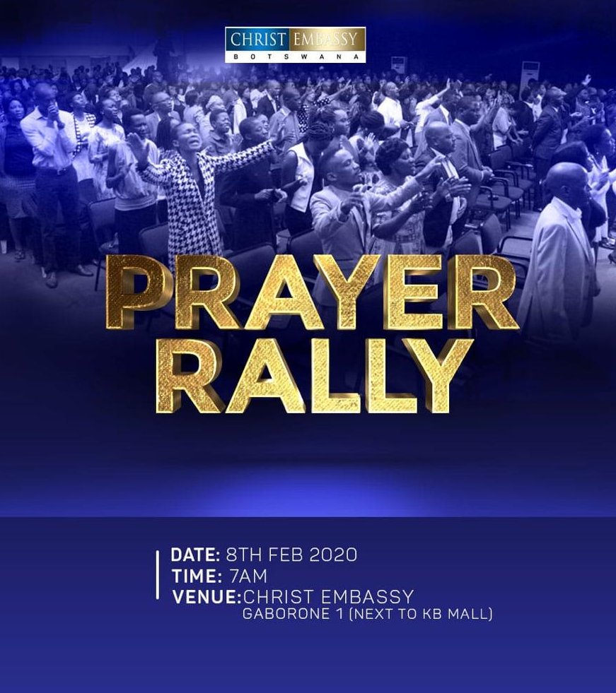 BotswanaGroup's tweet photo. HAPPENING TOMORROW, PRAYER RALLY @ CE GABORONE 1

Matthew 26:41 “Watch and pray, that ye enter not into temptation: the spirit indeed is willing, but the flesh is weak.” Glooooory! just 1 day left to the prayer rally. Prayer changes situations. https://t.co/5kWBwEO6Mp