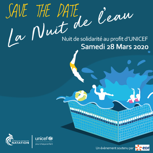 📌📆  SAVE THE DATE 
La #Nuitdeleau fait son grand retour dans vos piscines le 28 mars avec la <a href="/FFNatation/">FFN</a> <a href="/LauryThilleman/">Laury Thilleman</a> et <a href="/Cam_Lacourt/">Camille Lacourt</a> 💦🎊 
Venez nager et vous amuser lors cet événement sportif et solidaire en faveur des #enfants à #Madagascar ➡ bit.ly/39eLcFJ