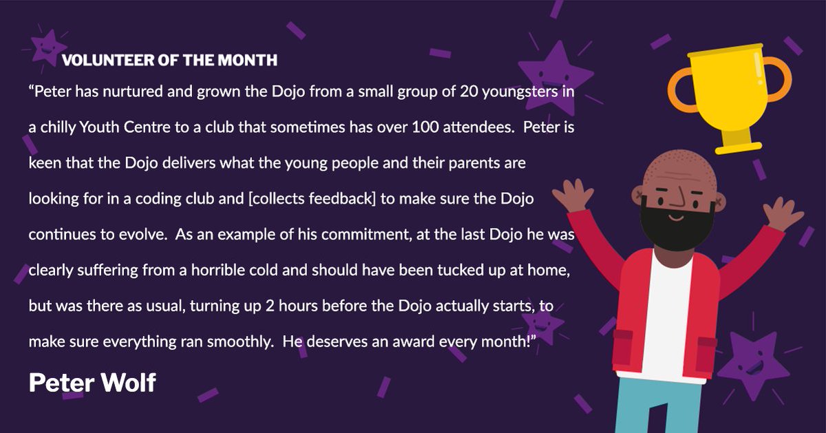 CoderDojo's tweet image. 3 reasons to put someone forward as Volunteer of the Month:
❤️ To recognise & reward their efforts 
🙌 To share what makes your Dojo special
🏆 To be in with a chance of winning prizes!
Nominate someone for FEBRUARY today!
docs.google.com/forms/d/e/1FAI… 
#CoderDojoVolunteer