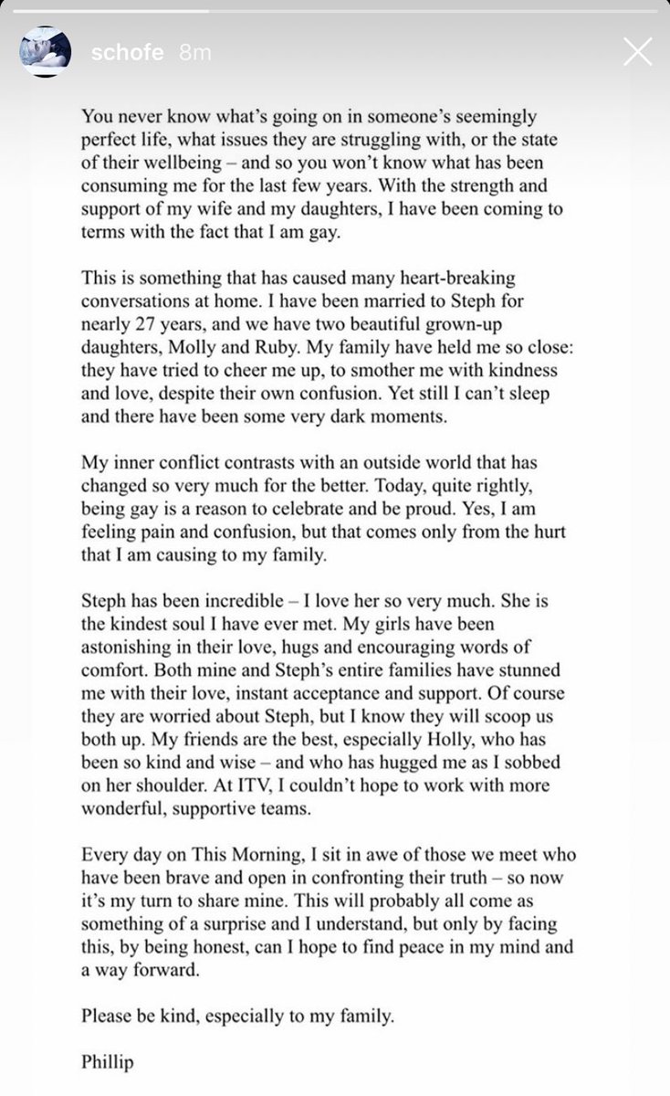 Benjamin Butterworth Philip Schofield Has Come Out As Gay On Instagram Very Moving Message And Shows Just How Hard It Can Be To Tell The World About Your Sexuality No
