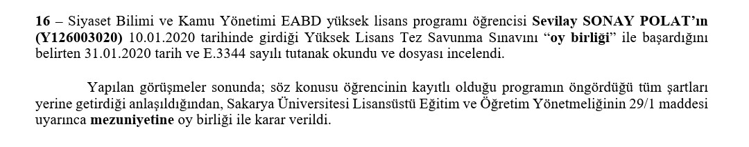 Vee yuksek lisans programindan mezun oldum 👉