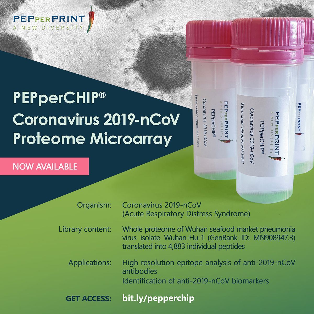 PEPperCHIP's tweet image. The first batch of #2019nCoV peptide microarray chips are here! Get access through our website: buff.ly/2UxkHr6 or email info@pepperprint.com for more details. #pepperprint #epitopemapping #coronavirus