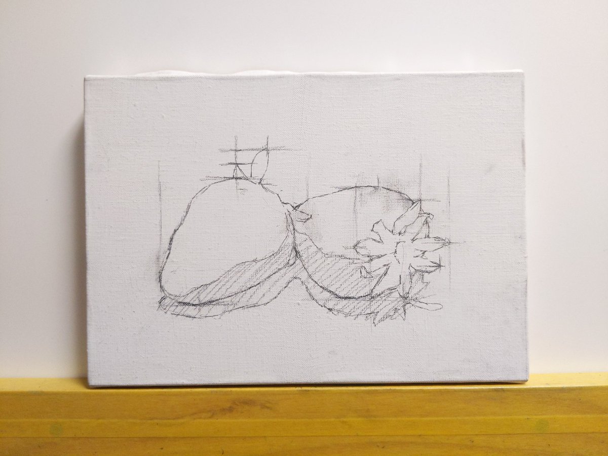 Naoya Ohtani A Twitteren イチゴの季節なのでイチゴ描いた Smキャンバスに制作時間は2時間分くらい 下描き30分 全体に色乗せ30分 細部の描き込み80分 2個描いてますが 描き方は技法書の1個描いているやつと同じです 油絵 静物画 苺