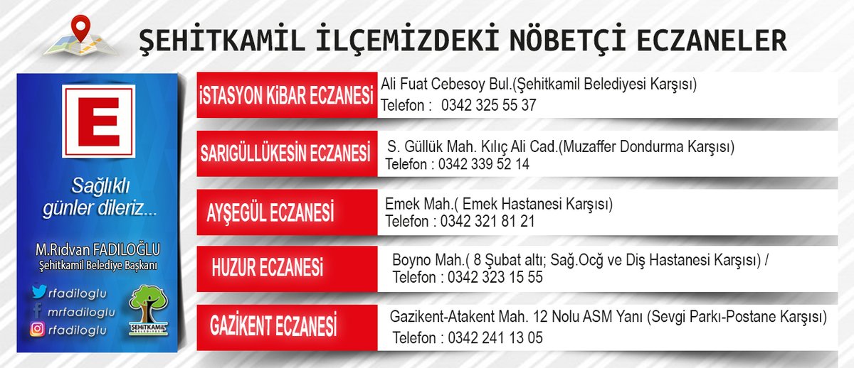 Sehitkamil Belediyesi Maskemesafetemizlik Ø¯Ø± ØªÙˆÛŒÛŒØªØ± Ihtiyac Aninda Ulasabileceginiz Ilcemizdeki Nobetci Eczaneler Gendize Mihad Olun Sehitkamil Eczane Gaziantep Cuma Https T Co Erulog2tnw