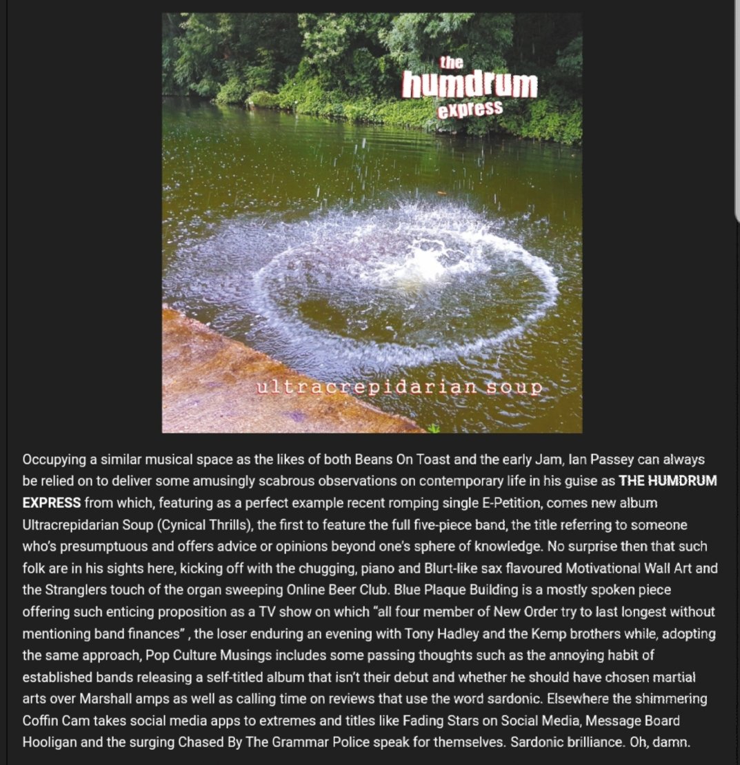 Another smashing review for Ultracrepidarian Soup, this time from #BrumBeat and @BrumRadio legend Mike Davies ❤😊 
roots-and-branches.com/brum-beat--the…