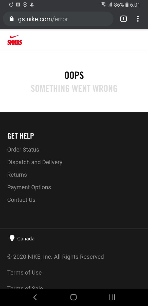 nike snkrs oops something went wrong