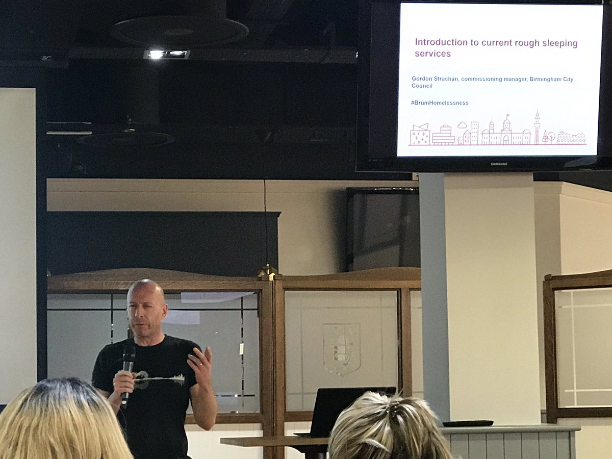 BrianBVSC's tweet photo. Gordon Strachan, commissioning manager from @BhamCityCouncil introducing @mhclg-funded Rapid Rehousing programme. Talks about important role of navigator staff - drawn from @tridentgrp @StBasilsCharity and @AquariusTweets - in building trust. #BrumHomelessness https://t.co/VO0QktjNBW