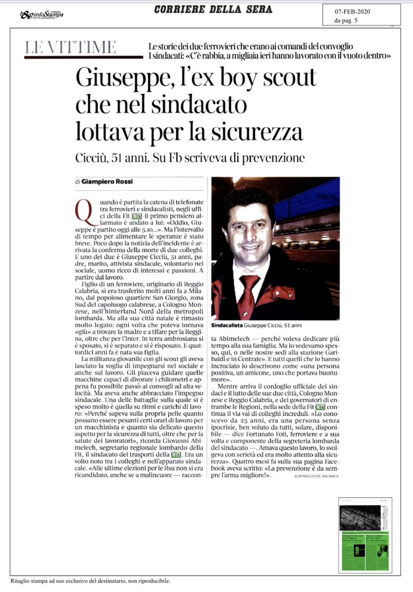 Era uno dei nostri Giuseppe #Cicciù, un macchinista esperto, un sindacalista sempre pronto ad aiutare i colleghi. Si batteva per la sicurezza e per migliori condizioni di #lavoro. Tutta la <a href="/CislNazionale/">CISL Nazionale</a> e la sua categoria, la <a href="/FitCisl/">Fit-Cisl Nazionale</a>, lo ricorderanno sempre con grande affetto