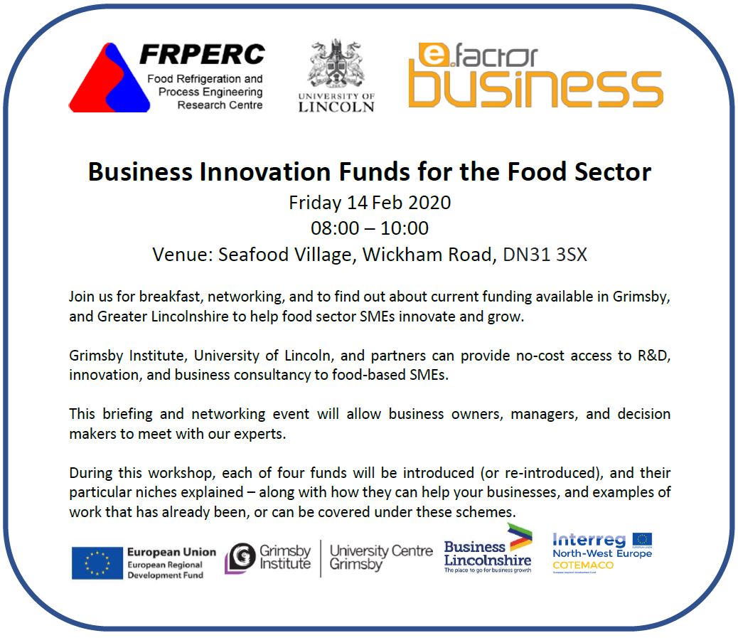 UoLNCFM's tweet photo. Join David Thorpe next week to find out about funding available for SME's in the food sector via NCFM. 

For more information &amp; to book your place, click here: https://t.co/E921mmnbQl

#UEZFund,  #COTEMACO #GLAFIP

@robot_hub @GreaterLincsLEP @BusinessLincs @ResEngland  #ERDF https://t.co/RC0kX3xrxR