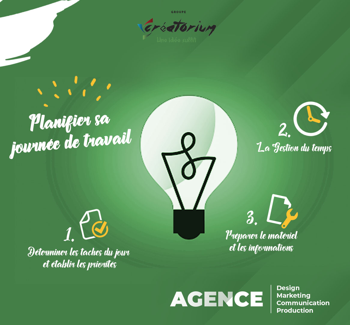 CreatoriumGroup's tweet photo. « La productivité de demain commence par la préparation d’aujourd’hui » John C.Maxwell 
Ce mois, découvrez des astuces pour capitaliser vos journées de travail 💻⏰😎
#Marketing 
#Communication
#Design
#Sticktips
#UneIdéeSuffit
#Créatorium https://t.co/p4gX9gm1DU