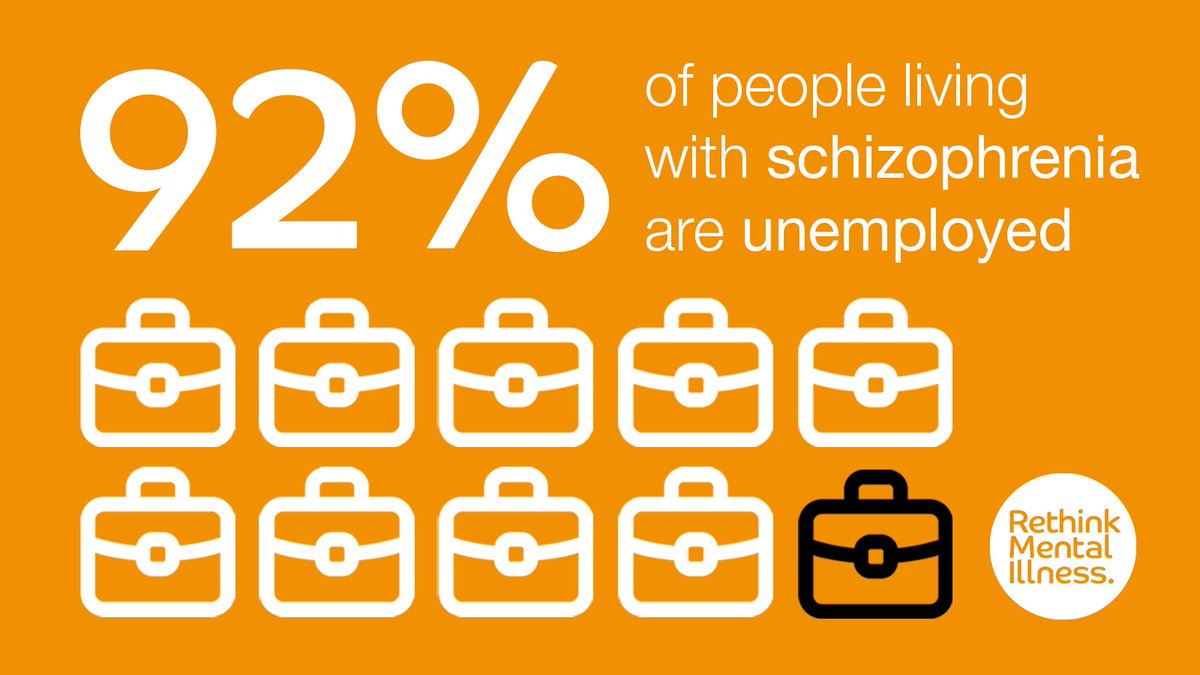 📢 In the UK, a staggering 92% of people living with schizophrenia are not employed, despite a large number feeling willing and able to work. #FridayFact 

Schizophrenia is unfairly stigmatised. Share this to spread awareness and then read our factsheet 👉 bit.ly/2UvfmAm