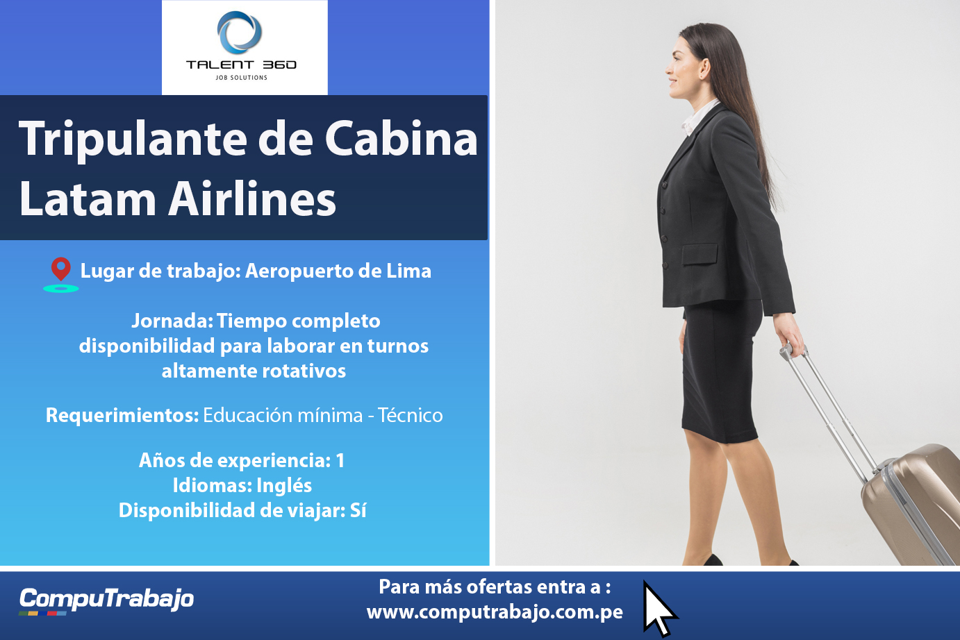 Computrabajo on Twitter: "¿Quieres ser tripulante cabina de Latam Airlines? Esta es tu oportunidad. ✈️😀 🎯Para más información sobre la oferta haz clic en el enlace. https://t.co/a9CAlYy7Qs #Trabajo #BuscoEmpleo #OfertasDeEmpleo #Computrabajo #