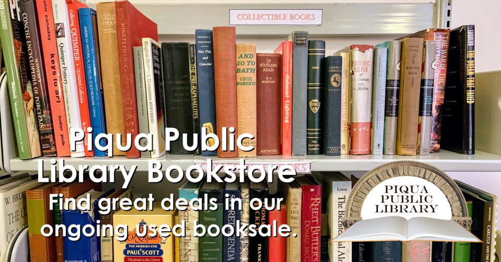 PiquaLibrary's tweet photo. DYK we have an ongoing used #booksale at the #PiquaLibrary? Our #bookstore has both #fiction and #nonfiction #books for sale. The Piqua #LibraryBookStore is open during the Library's regular hours. #usedbookstore #usedbooks #collectiblebooks #usedbooksale #oldbooks #oldbooksmell https://t.co/9zpd7RmAIl