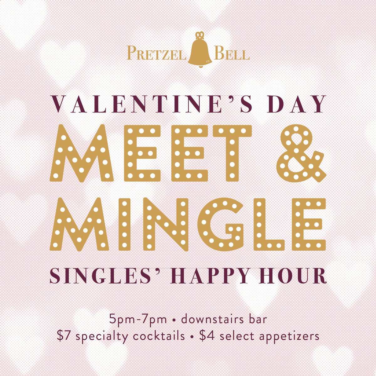 Join us after work on Friday, Feb 14 from 5pm-7pm to Meet &amp; Mingle! Enjoy $7 specialty cocktails, that are perfectly themed, and $4 select appetizers at the downstairs bar! 🍸Bring your crew or come alone and have a little fun to kick off the weekend ahead. #ValentinesDay