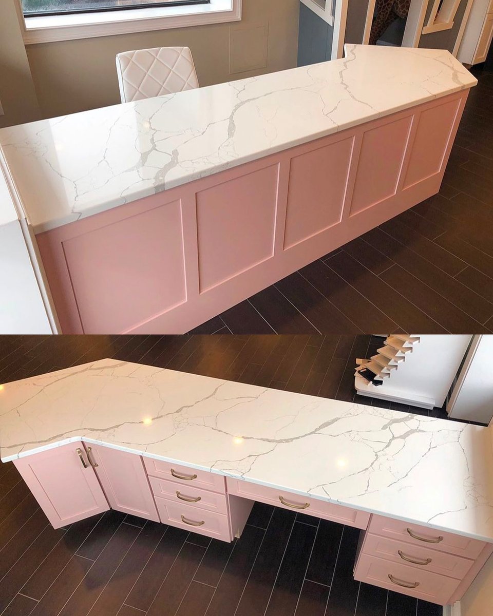 YorktowneTweet's tweet photo. Lots to love about this custom workspace at Carr Home Improvements featuring this desk in our Blush paint color.
(with MSI Quartz Calacatta Laza, and Champagne bronze hardware by Amerock Hardware)
Visit their showroom in Chalfont, PA to check it out for yourself! 
#NKBA https://t.co/ykvbmllQyC