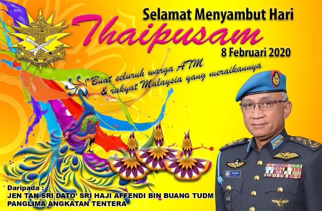 Angkatan Tentera Malaysia On Twitter Selamat Menyambut Hari Thaipusam Kepada Semua Warga Angkatan Tentera Malaysia Dan Rakyat Malaysia Yang Meraikannya Ikhlas Daripada Panglima Angkatan Tentera Jeneral Tan Sri Dato Sri Haji Affendi