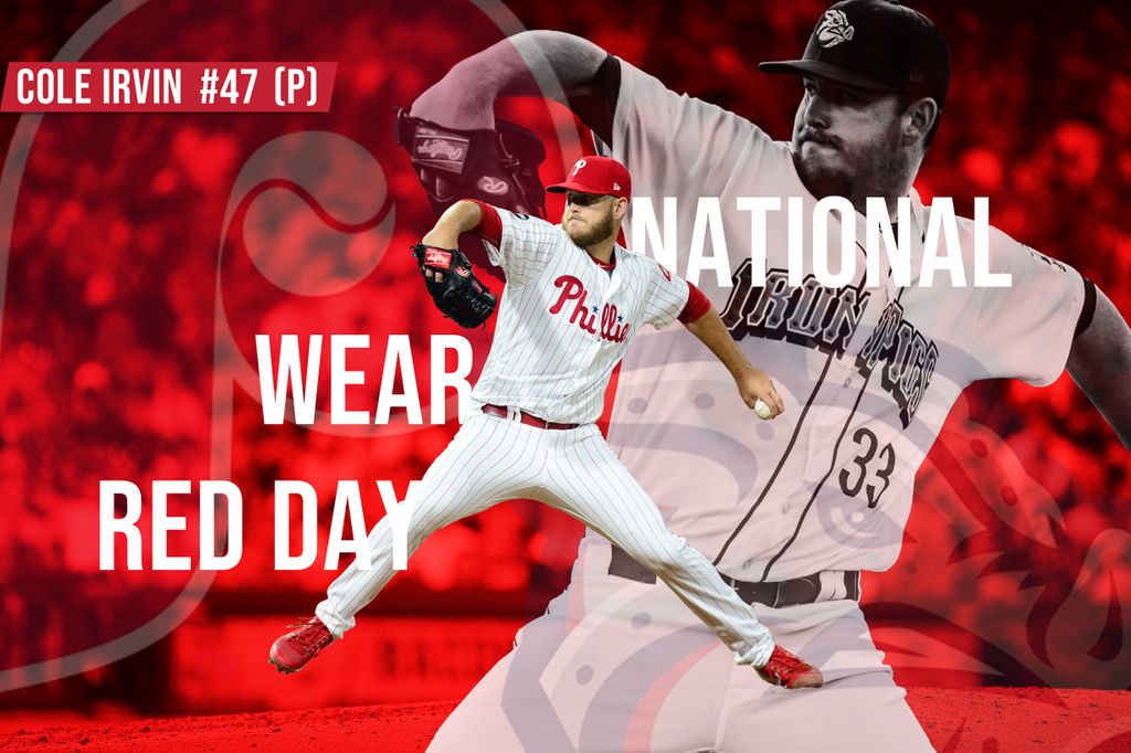 IronPigs's tweet photo. 👀 Lookin' good in @Phillies red on #NationalWearRedDay, @Swirvin_irvin19! https://t.co/AoKBVIeaPl