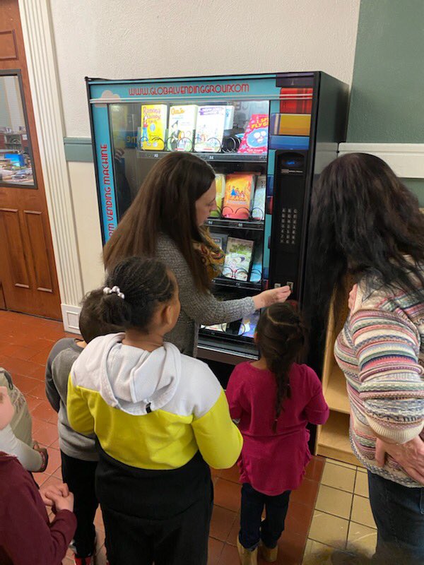 AlbanyASH's tweet photo. Congratulations to our January Book Vending Machine #GoldenToken winners!! They were very excited to get a brand new book to take home https://t.co/0VjioJbbTE