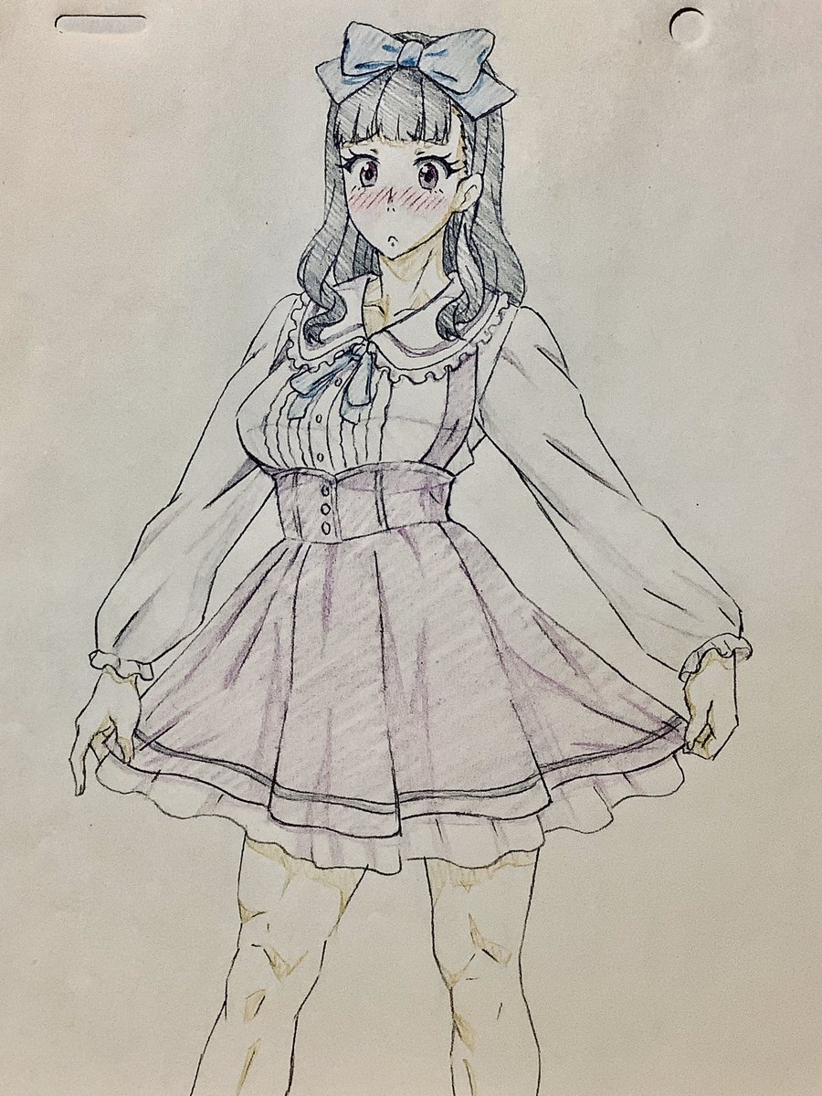 「お題箱より「着慣れない女子っぽい洋服を着て照れるマキさん」
検証結果スカートは似」|baronのイラスト