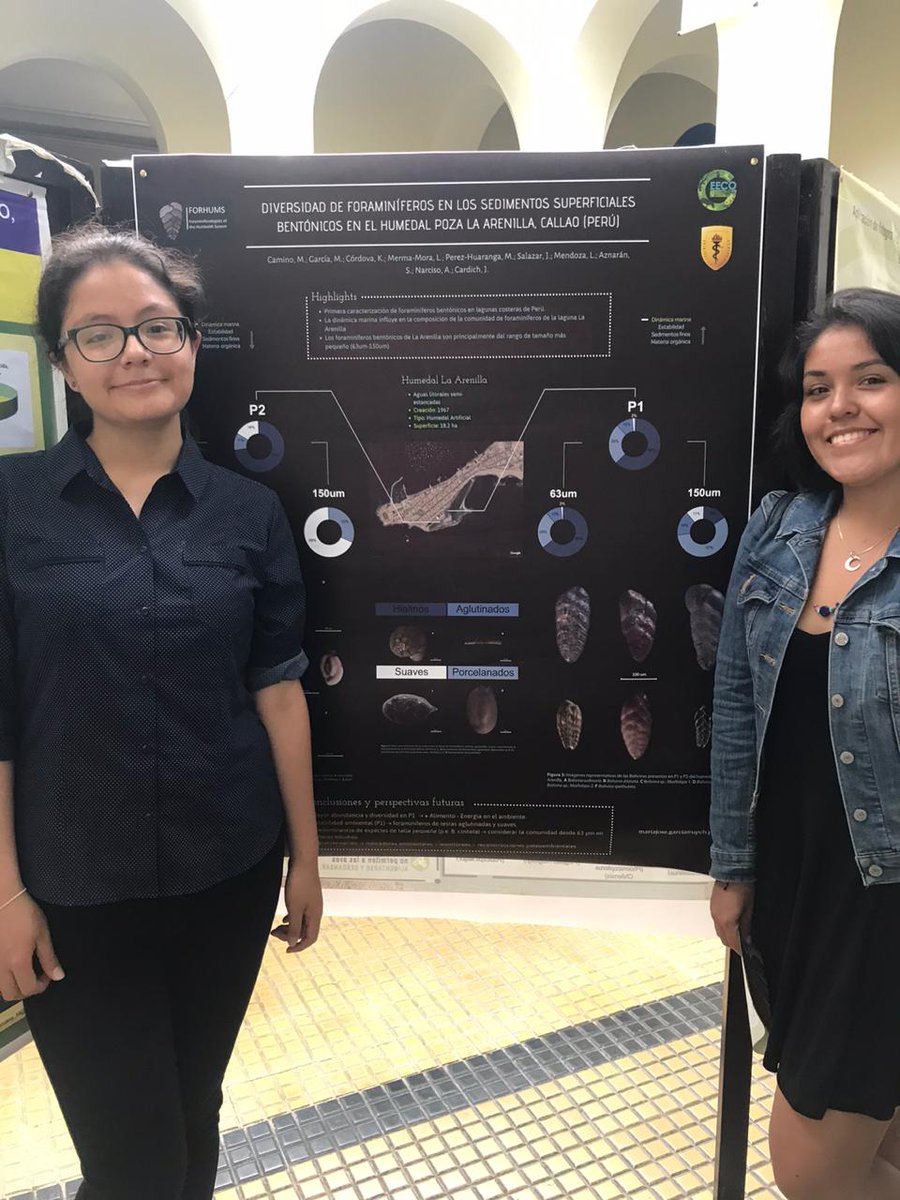 Diana_Ochoa_'s tweet photo. First poster on foraminifer's diversity from the Peruvian Coast by  student girls of our Ocean Sciences lab @CayetanoHeredia and the @forhums
Group. #WomenInScience https://t.co/yrouv8JrN3 https://t.co/cZRuLntiwp