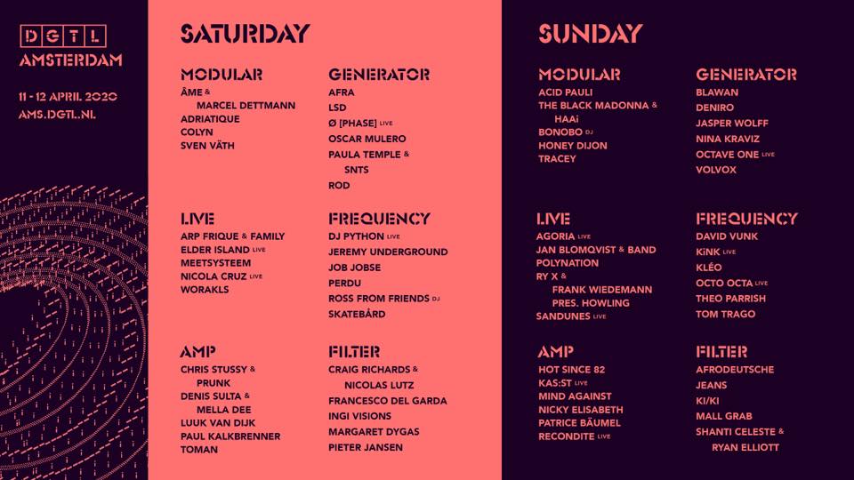 The day-by-day line-up of DGTL Amsterdam 2020.