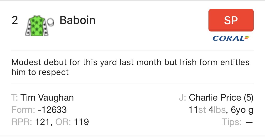 The <a href="/Chepstow_Racing/">Chepstow Racecourse</a> and <a href="/FfosLasRC/">Ffos Las Racecourse</a> Racing Club horse Baboin heads to <a href="/Uttoxeter/">katie foster conlin</a> tomorrow for <a href="/TVaughanRacing/">Tim Vaughan Racing</a> with Charlie Price on board, fingers  crossed for a solid run and an enjoyable day for his owners #comeracing #clubplacesavailable