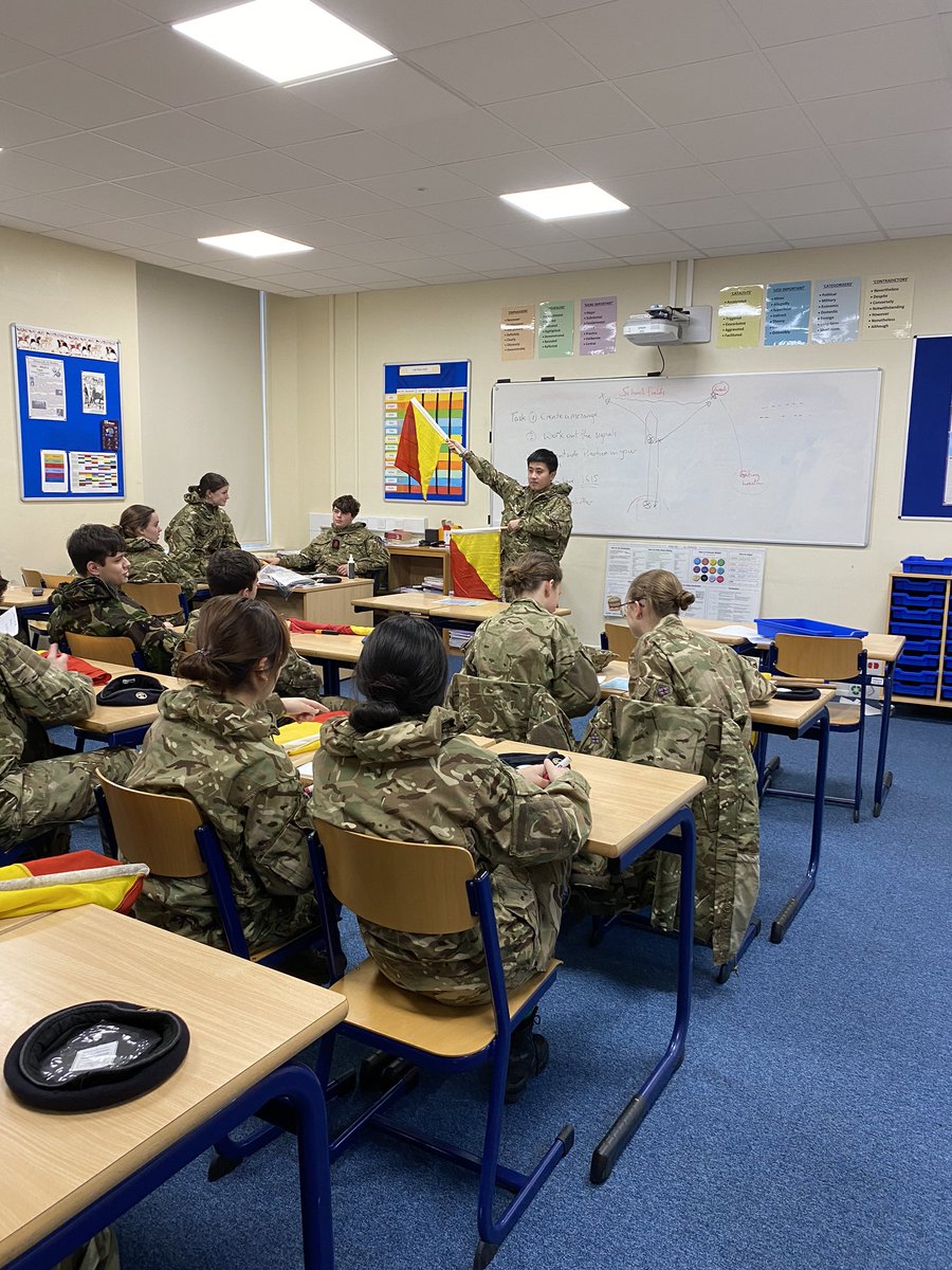 RHSpsychodept's tweet photo. The Navy section were practicing their semaphore flags in @RHS_CCF today #navysection @RHSSuffolk https://t.co/byJUKTMtQM