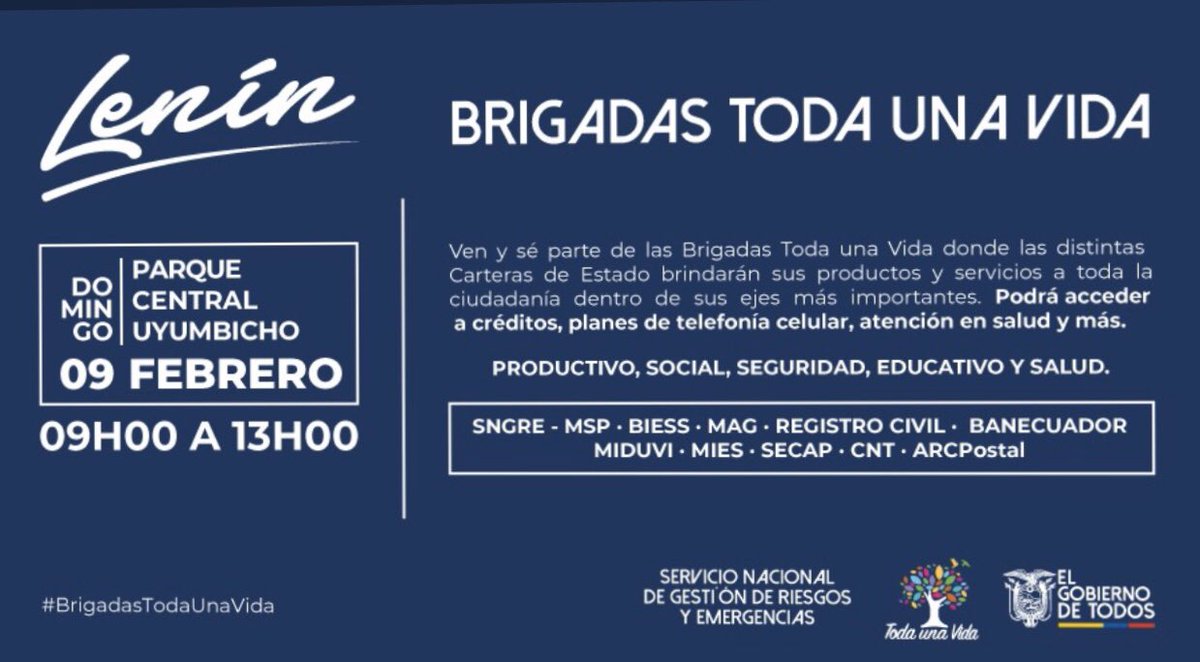ArcpostalEC's tweet photo. La #ARCPostal participará este domingo 9 de febrero en la feria ciudadana #BrigadasTodaUnaVida, en el parque central #Uyumbicho. Visiten nuestro stand para conocer su #CódigoPostalEc ¡Los esperamos! https://t.co/93ZuNDi7pD
