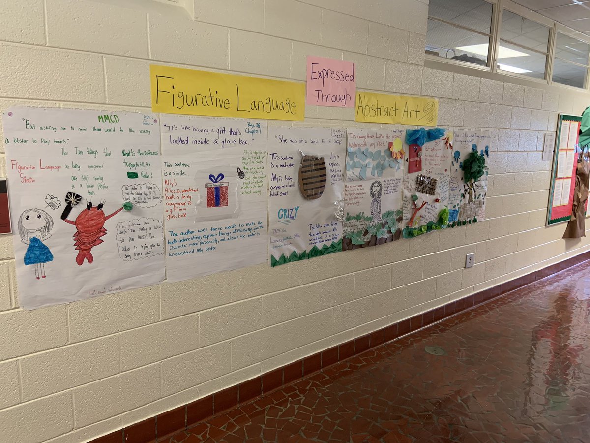 Mrs___Ross's tweet photo. I am so proud of the teaching and learning that took place in my classroom this week @ConderStars . Here are our finished products. Figurative Language Expressed Through Abstract Art. https://t.co/v4GbdL2tfq
