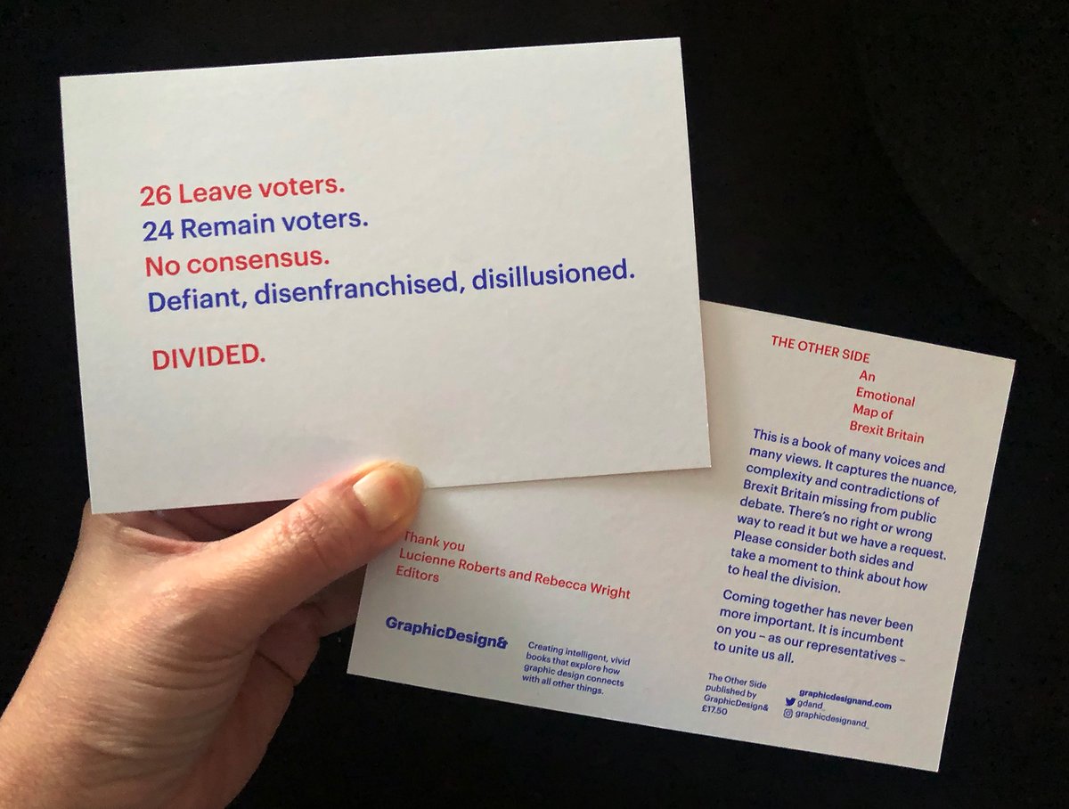 gdand_'s tweet photo. The Other Side: An Emotional Map of Brexit Britain asks what can be done to heal this [dis]United Kingdom. We are sending every MP a copy. @DavidLammy yours is on its way, please look out for it. This is a serious attempt to get beyond the divisive Leave / Remain rhetoric. https://t.co/dTfoIsrXXw