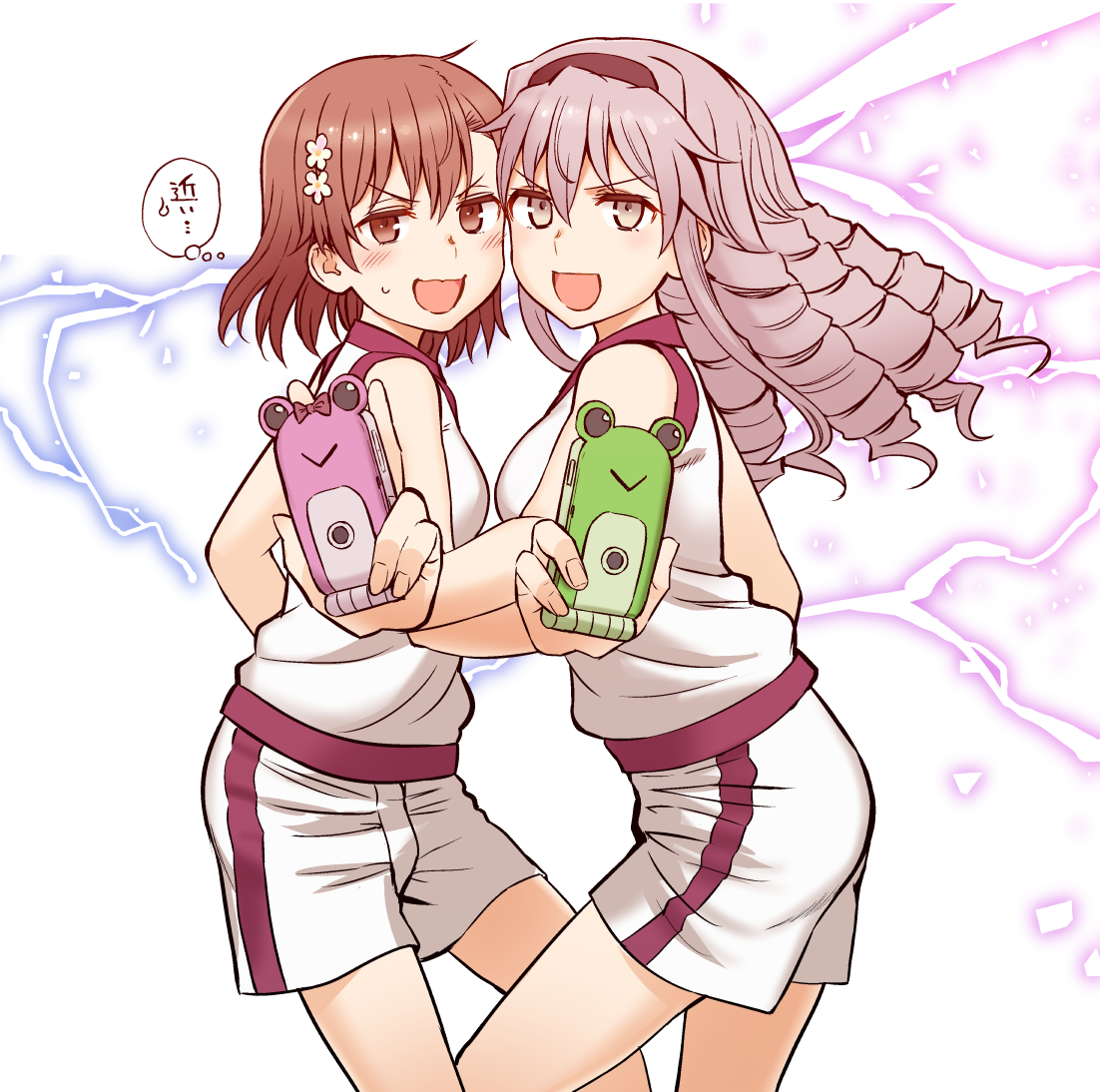 misaka mikoto multiple girls 2girls shorts electrokinesis brown hair psychic electricity  illustration images
